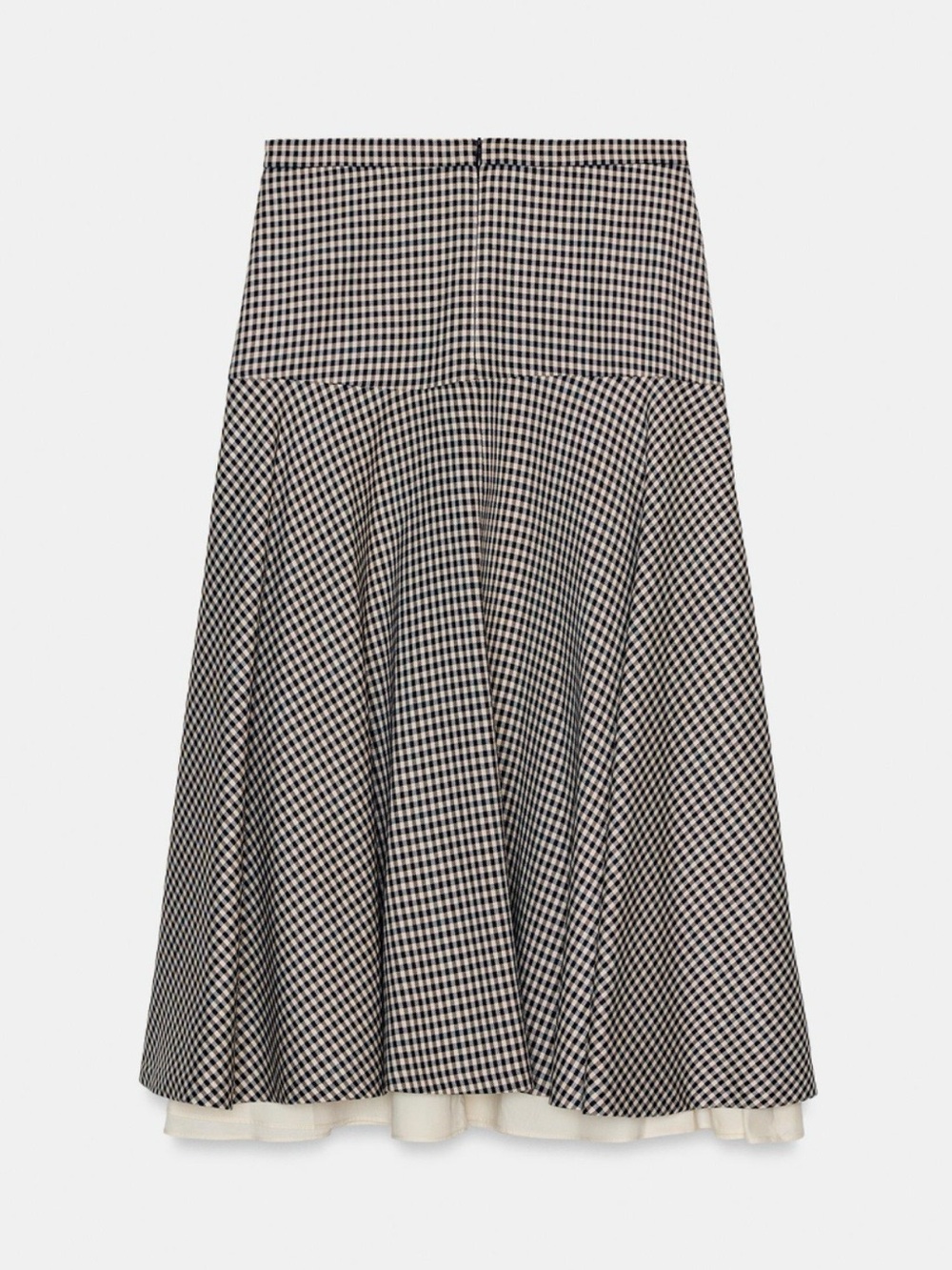 Zara Gingham Midi Skirt M Black Ivory Flared A-Line Lined High Waist NWT - Picture 6 of 8